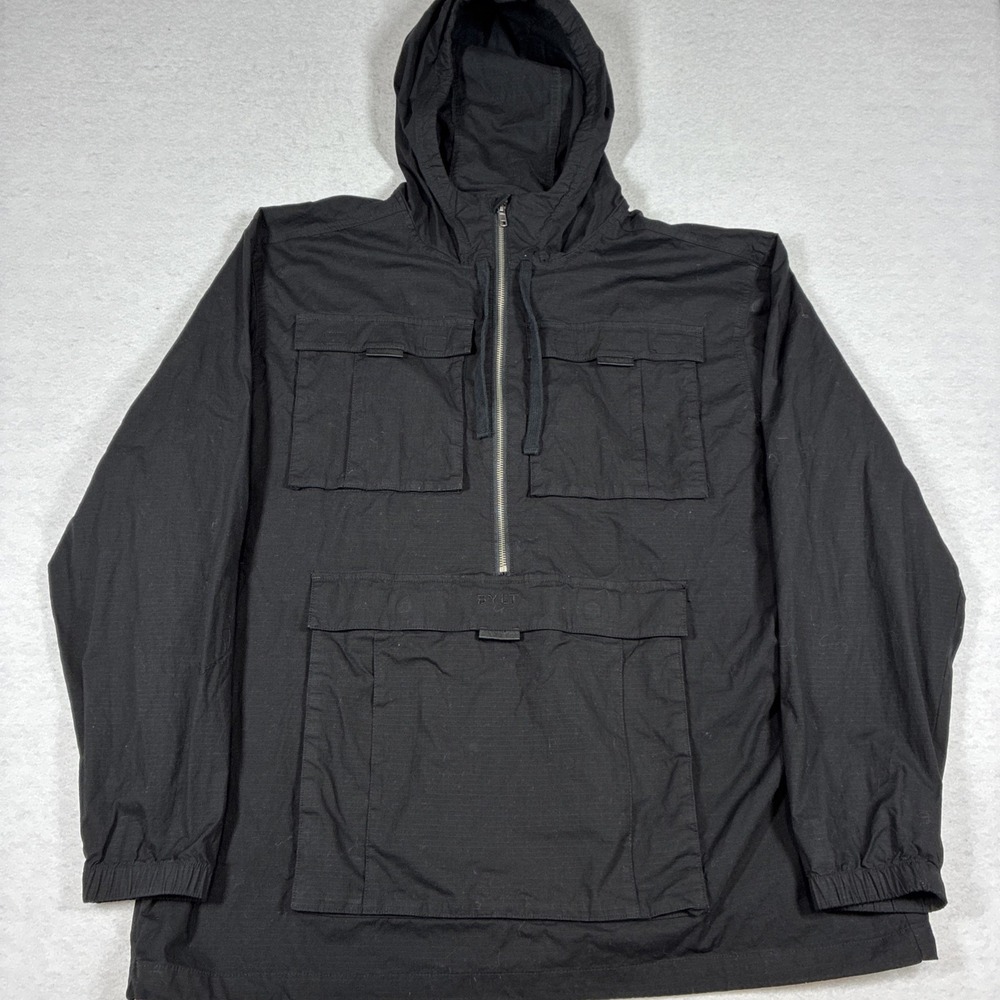 BYLT Division‎ Anorak Pullover Mens 3XL Black Ripstop Utility Jacket Hooded Tech